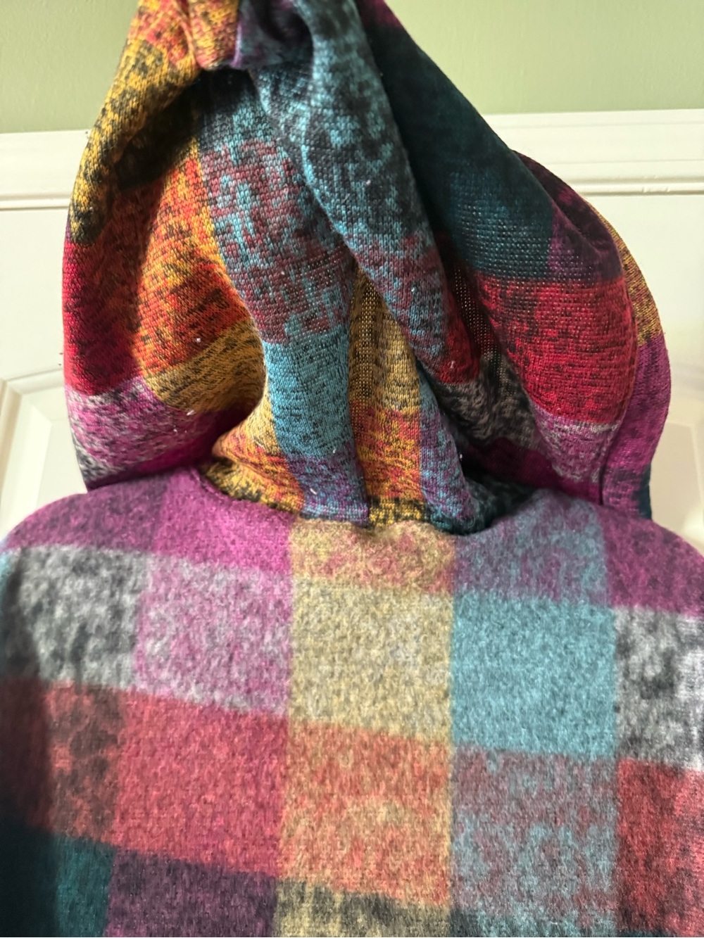 Plaid Multicolor Half-Zip Hoodie Sweatshirt - Pink Teal Mustard - Picture 9 of 15